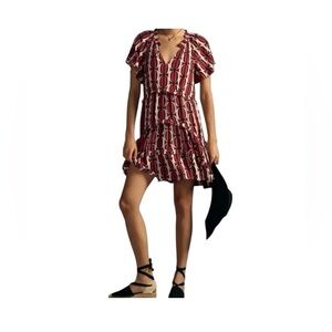 NWT By Anthropologie Robin Tiered Mini Dress Ruffle Short Sleeve Print Dress XL